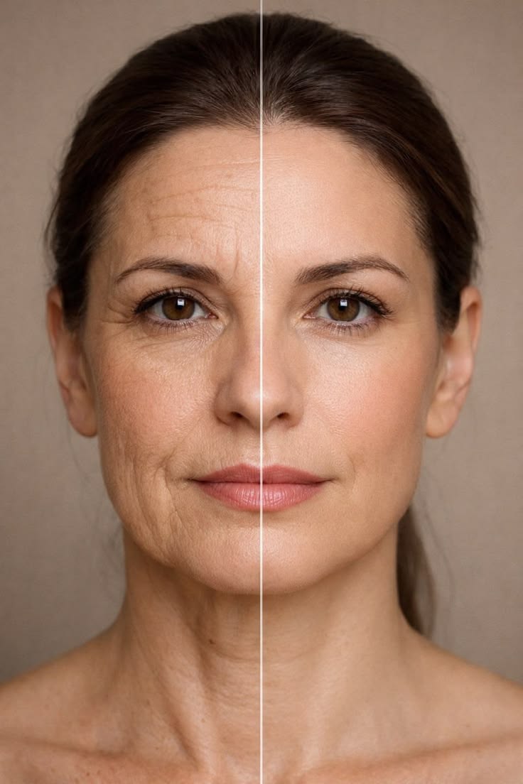 Before and after wrinkle relaxer treatment — forehead and eye lines softened